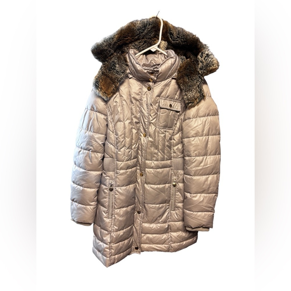 Metaphor Women's Pearl Puffer Jacket with Faux Fur Hood | Size L